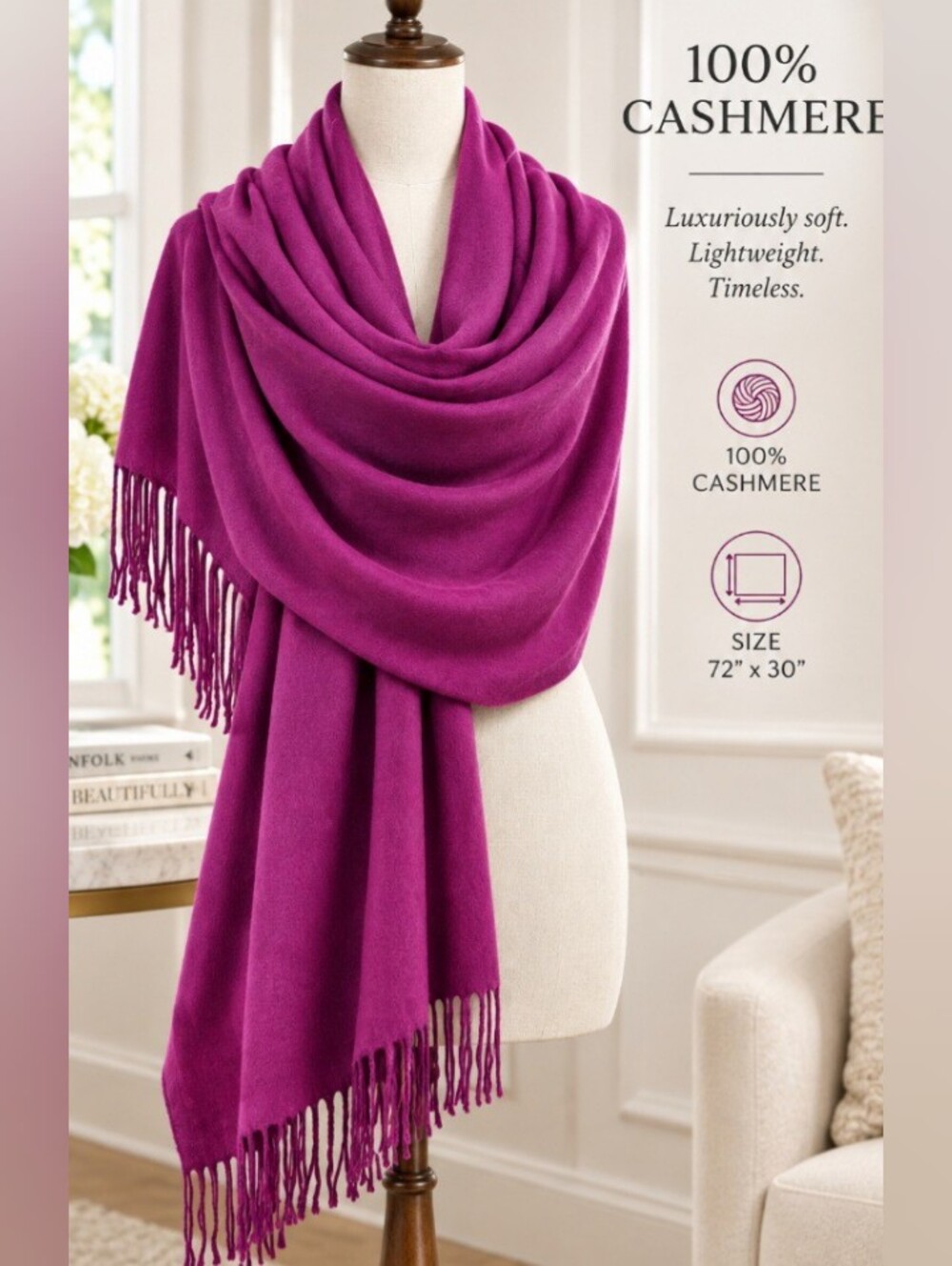 Banana Republic 100% Cashmere Wrap Scarf Shawl 72x30"